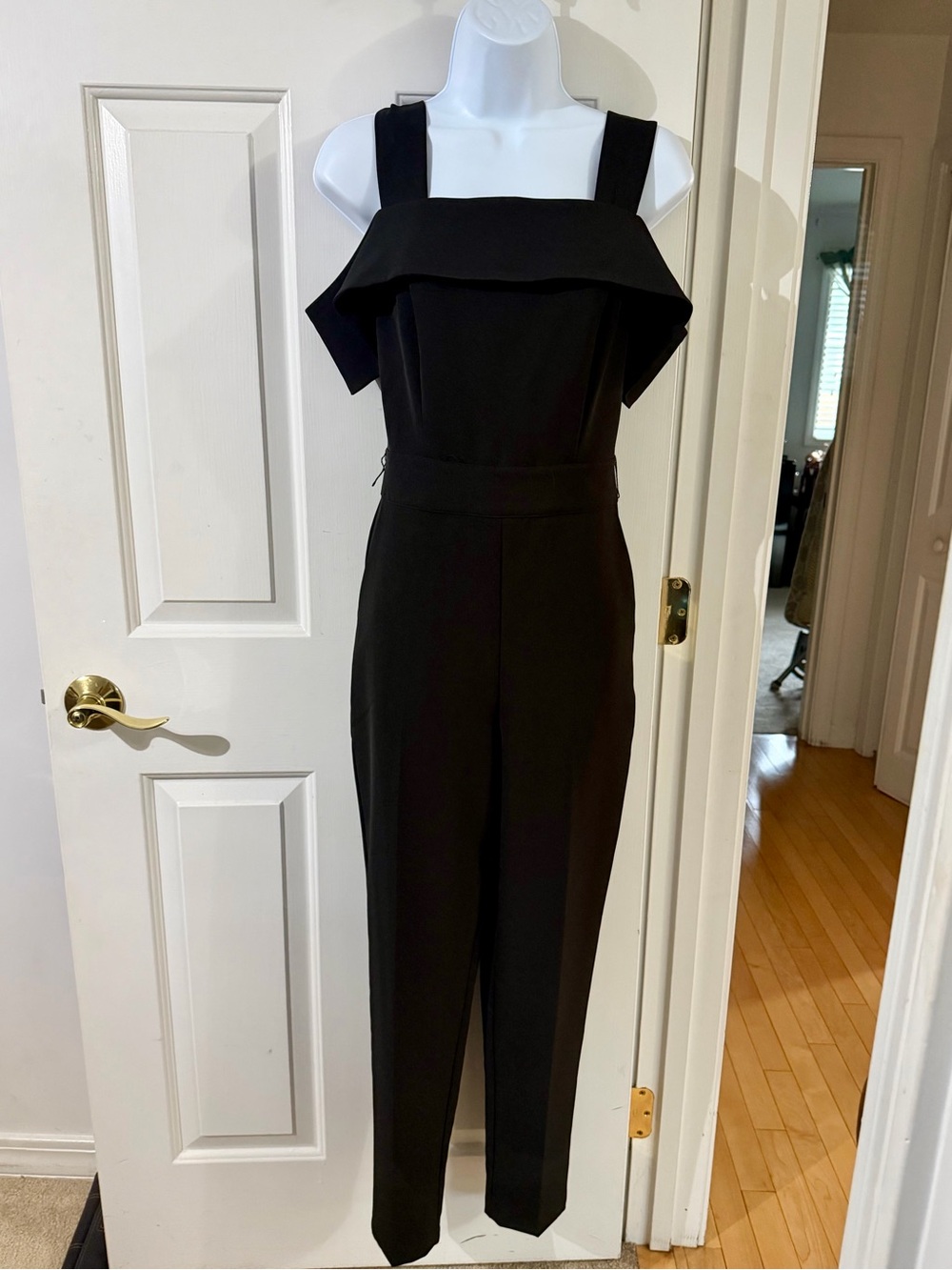 New York & Company Black Off-the-Shoulder Wide-Strap Jumpsuit Sz S NWT